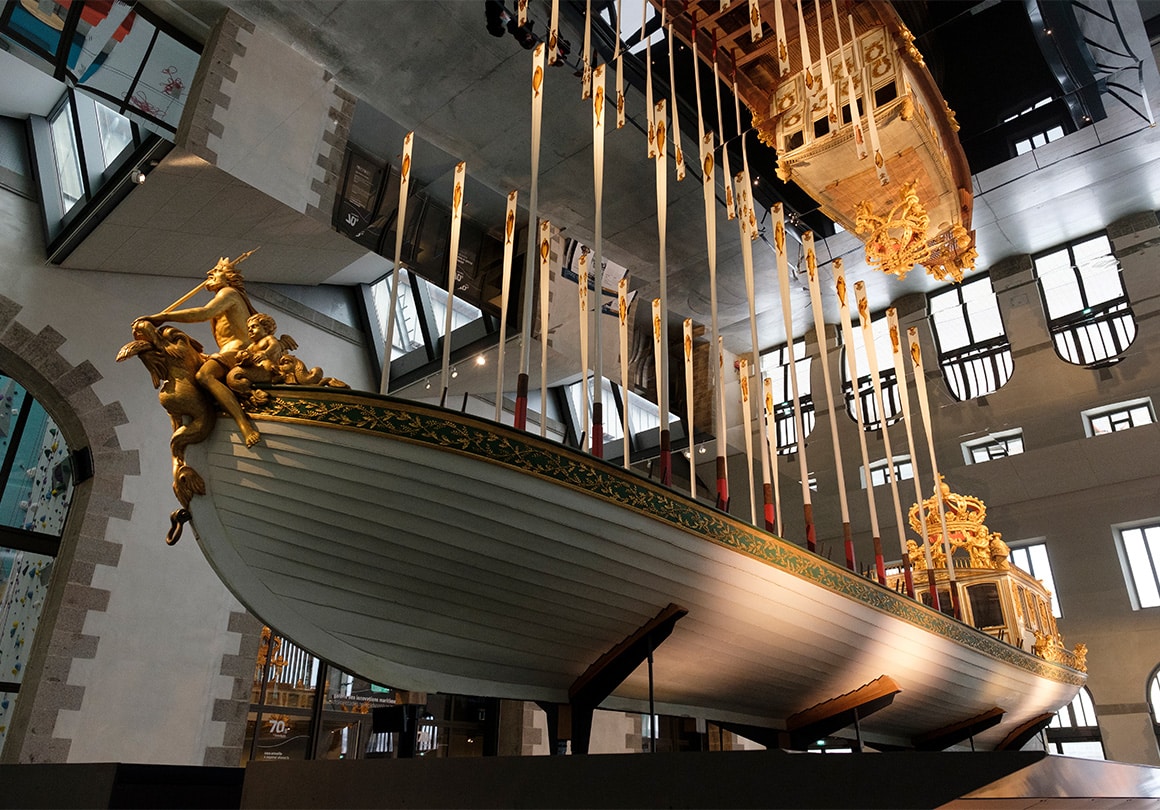 The Emperor&#039;s canoe on display at the Ateliers des Capucins