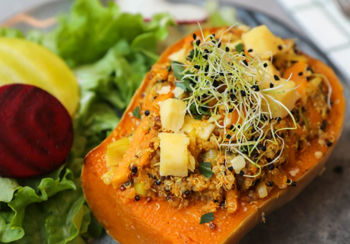 Butternut stuffed with quinoa and cheddar cheese